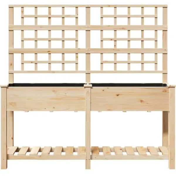Plantningsbænke^Rektangulær havekasse med espalier og hylde - Holdbart fyrretræ | Farve: Beige | Størrelse: 161x46x152.5 cm