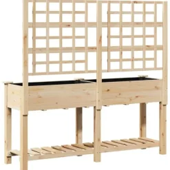 Plantningsbænke^Rektangulær havekasse med espalier og hylde - Holdbart fyrretræ | Farve: Beige | Størrelse: 161x46x152.5 cm