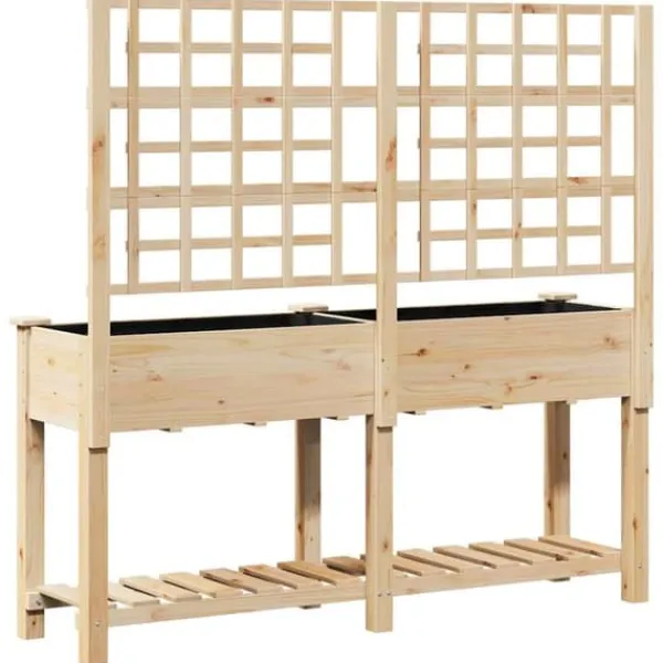 Plantningsbænke^Rektangulær havekasse med espalier og hylde - Holdbart fyrretræ | Farve: Beige | Størrelse: 161x46x152.5 cm