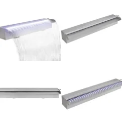 Springvand & Damme^Rektangulær vandfaldsfontæne med LED-lys rustfrit stål 60 cm - Fontæne Til Pool - Fontæner Til Pools - Home & Living
