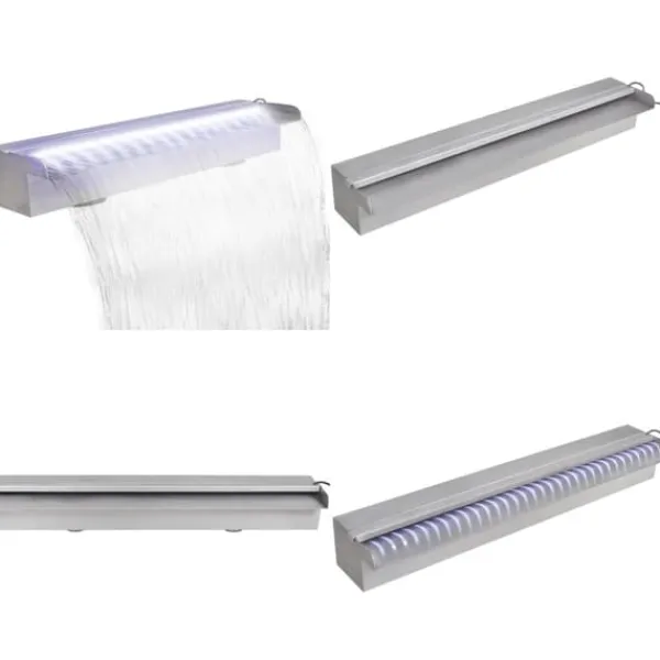 Springvand & Damme^Rektangulær vandfaldsfontæne med LED-lys rustfrit stål 60 cm - Fontæne Til Pool - Fontæner Til Pools - Home & Living