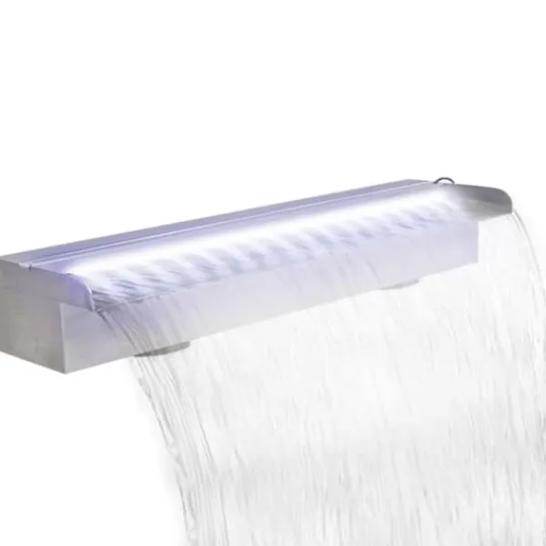 Springvand & Damme^Rektangulær vandfaldsfontæne med LED-lys rustfrit stål 60 cm - Fontæne Til Pool - Fontæner Til Pools - Home & Living