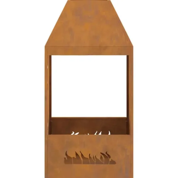 Pejse^Rektangulært Bålsted i Forvitret Stål - Moderne Udendørs Pejs | Størrelse: 50x50x100 cm