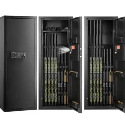 Pengeskabe^Rifle Safe 6-8 Våben, Digital Tastatur, Lås, Aftagelig Hylde, Stål, Sikker Opbevaring, Robust Design.