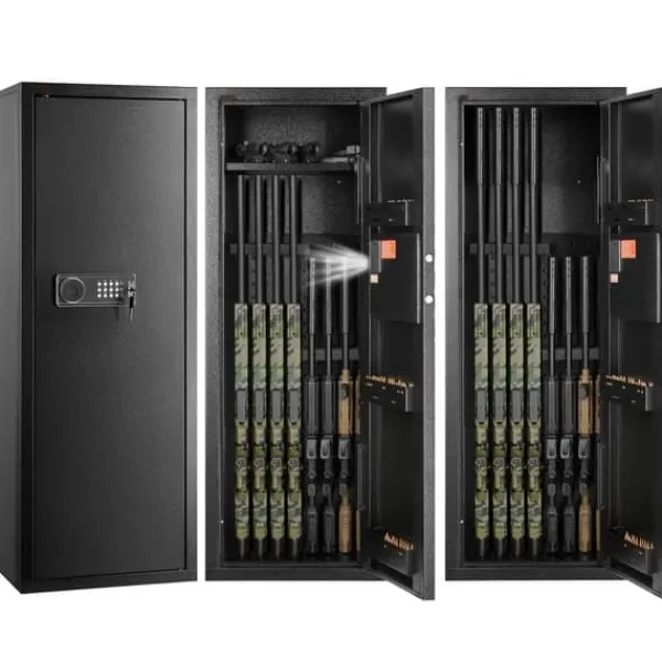 Pengeskabe^Rifle Safe 6-8 Våben, Digital Tastatur, Lås, Aftagelig Hylde, Stål, Sikker Opbevaring, Robust Design.
