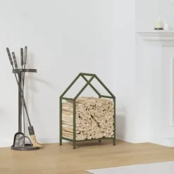 Online Robust brændestativ i koldvalset stål - Pejsebrændeholder | Farve: Olivengrøn | Størrelse: 40x25x60 cm Tilbehør Til Brændeovne & Pejse