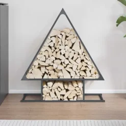 Outlet Robust brændestativ i koldvalset stål | 80x25x90 cm | Farve: Antracitgrå Tilbehør Til Brændeovne & Pejse