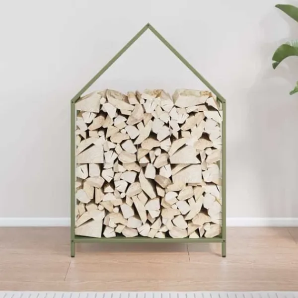 Clearance Robust brændestativ i koldvalset stål | Størrelse: 60x25x90 cm | Farve: Olivengrøn Tilbehør Til Brændeovne & Pejse