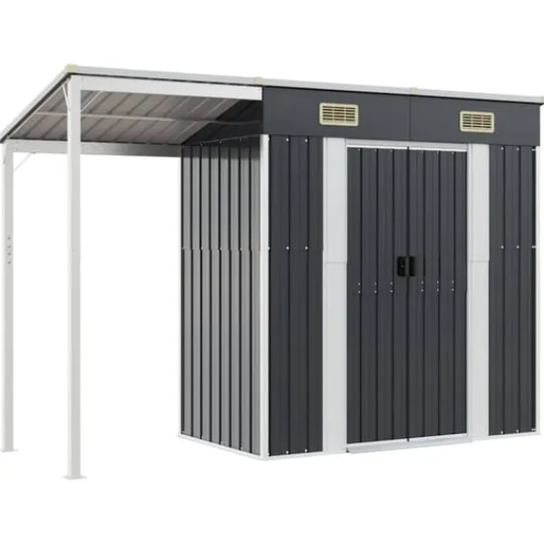 Skure, Garager & Carports^Robust haveskur i stål med udvidet tag - Optimeret opbevaring | Farve: Antracitgrå | Størrelse: 277x107x181 cm