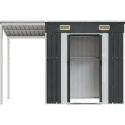 Skure, Garager & Carports^Robust haveskur i stål med udvidet tag - Optimeret opbevaring | Farve: Antracitgrå | Størrelse: 277x107x181 cm