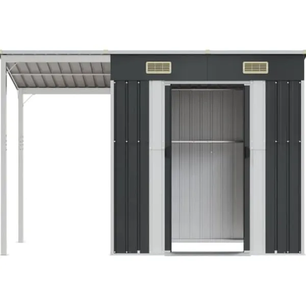 Skure, Garager & Carports^Robust haveskur i stål med udvidet tag - Optimeret opbevaring | Farve: Antracitgrå | Størrelse: 277x107x181 cm
