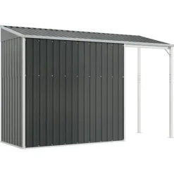 Skure, Garager & Carports^Robust haveskur i stål med udvidet tag - Optimeret opbevaring | Farve: Antracitgrå | Størrelse: 277x107x181 cm