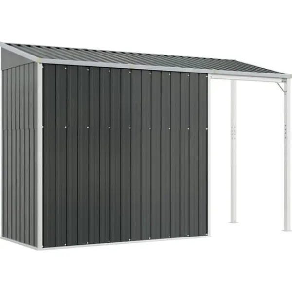 Skure, Garager & Carports^Robust haveskur i stål med udvidet tag - Optimeret opbevaring | Farve: Antracitgrå | Størrelse: 277x107x181 cm