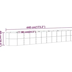 Plantningsbænke^Robust plantekasse i galvaniseret stål til haven | Størrelse: 440x80x68 cm | Farve: Grå