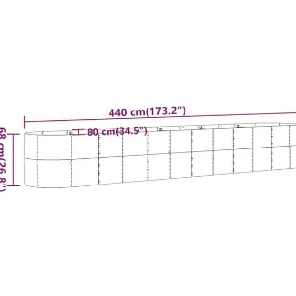 Plantningsbænke^Robust plantekasse i galvaniseret stål til haven | Størrelse: 440x80x68 cm | Farve: Grå
