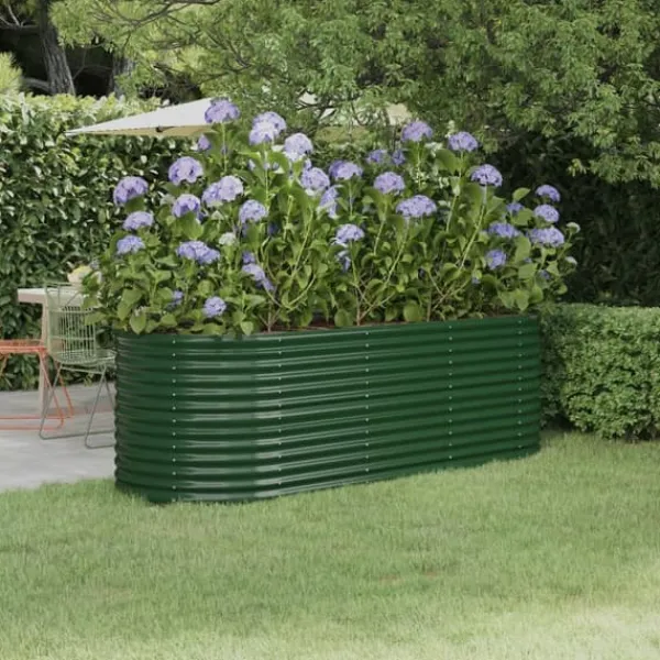 Plantningsbænke^Robust plantekasse i galvaniseret stål - Højbed | Størrelse: 224x80x68 cm | Farve: Grøn