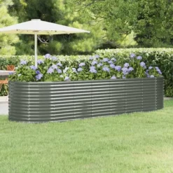 Clearance Robust plantekasse i galvaniseret stål | Størrelse: 322x100x68 cm | Farve: Grå Plantningsbænke