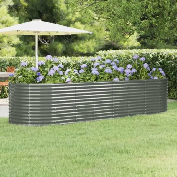 Clearance Robust plantekasse i galvaniseret stål | Størrelse: 322x100x68 cm | Farve: Grå Plantningsbænke