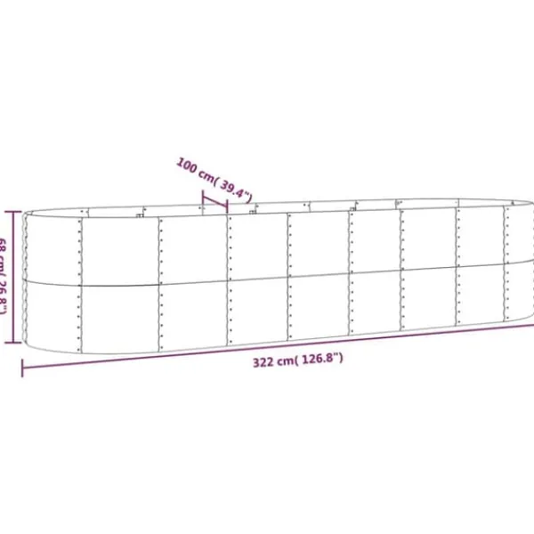 Clearance Robust plantekasse i galvaniseret stål | Størrelse: 322x100x68 cm | Farve: Grå Plantningsbænke