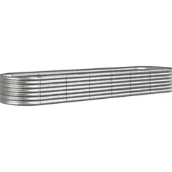 Clearance Robust plantekasse i galvaniseret stål - Højbed til have | Størrelse: 296x80x36 cm | Farve: Sølv Plantningsbænke