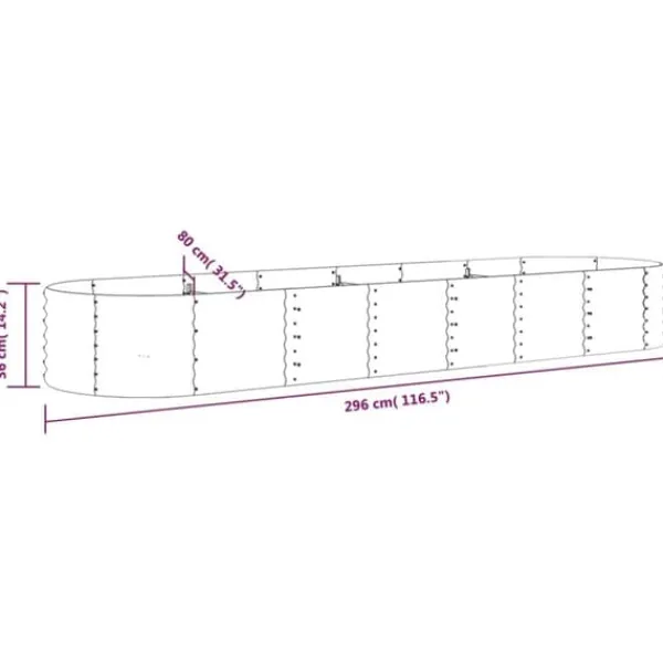 Clearance Robust plantekasse i galvaniseret stål - Højbed til have | Størrelse: 296x80x36 cm | Farve: Sølv Plantningsbænke
