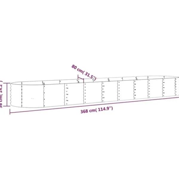 Outlet Robust plantekasse i galvaniseret stål - Højbed | Farve: Grøn | Størrelse: 368x80x36 cm Plantningsbænke