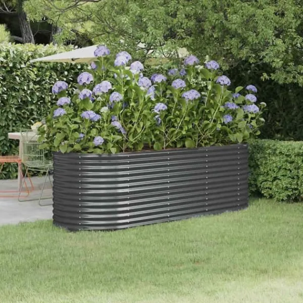 Plantningsbænke^Robust plantekasse i galvaniseret stål - Højbed | Størrelse: 224x80x68 cm | Farve: Antracitgrå