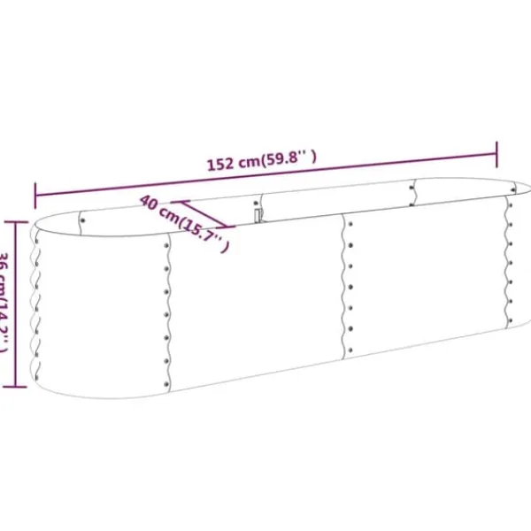 Plantningsbænke^Robust plantekasse i galvaniseret stål | Størrelse: 152x40x36 cm | Farve: Sølv