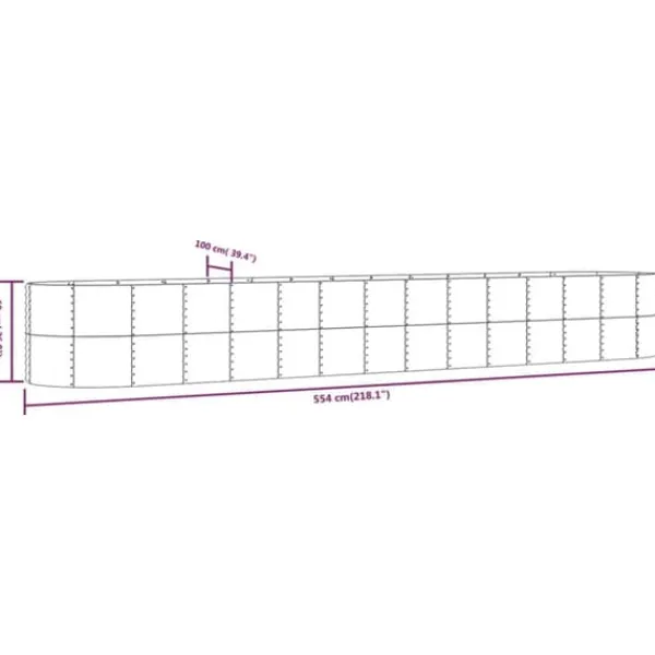 Hot Robust plantekasse i pulverlakeret stål - Vejrbestandig | Størrelse: 554x100x68 cm | Farve: Sølv Plantningsbænke