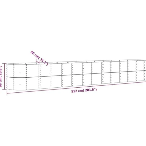 Outlet Robust plantekasse i pulverlakeret stål - Højbed til haven | Størrelse: 512x80x68 cm | Farve: Sølv Plantningsbænke