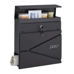 Postkasser & Brevindkast^Robust sort postkasse med avisrum