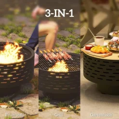 Outlet Rootz 3 -i -1 Fire Bowl - Pejs - Grill - Rust Resistant - Rustfrit stål - 60 cm x 60 cm x 39 cm Pejse