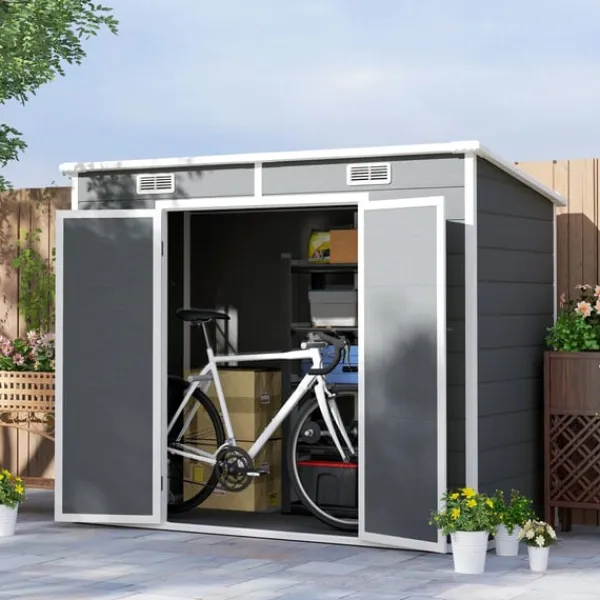 Skure, Garager & Carports^Rootz 2,4 x 1,3 m havehus - skur - opbevaringsenhed - vejr og UV -resistent - 238 cm x 125 cm x 165/183 cm - grå