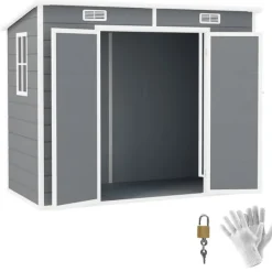 Skure, Garager & Carports^Rootz 2,4 x 1,3 m havehus - skur - opbevaringsenhed - vejr og UV -resistent - 238 cm x 125 cm x 165/183 cm - grå