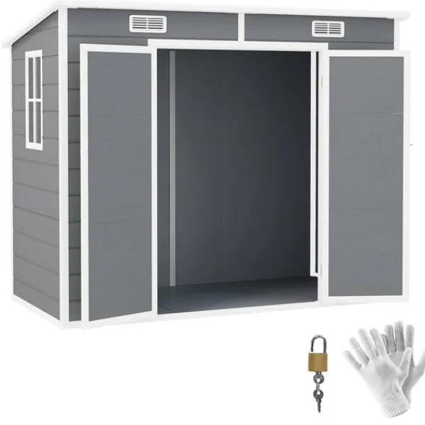 Skure, Garager & Carports^Rootz 2,4 x 1,3 m havehus - skur - opbevaringsenhed - vejr og UV -resistent - 238 cm x 125 cm x 165/183 cm - grå