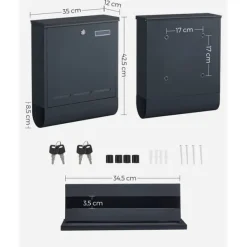 Postkasser & Brevindkast^Rootz antracit stål Postkasse - Postkasse - Postkasse - Pulverlakeret stål - Vejrbestandig - Nem at installere - Sikkert låsesystem - 35cm x 12cm x 42 | CDON