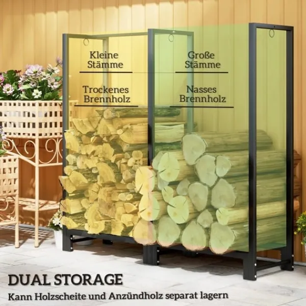 Best Rootz Brændestativ - Brændestativ - Optændingsorganisator - Holder 200 kg - Pulverlakeret stål - 123cm x 32cm x 115cm Tilbehør Til Brændeovne & Pejse