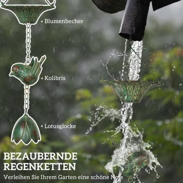 Online Rootz 3er Set Rain Chain - Drain Chain - Rainflow Chain - Korrosionsbestandig - 123 cm X Ø12CM til let havedekoration Havedekorationer