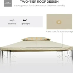 Telte & Lysthuse^Rootz erstatningstag til Metal Havepavillon - Creme - Polyester - 118,11 cm x 157,48 cm x cm