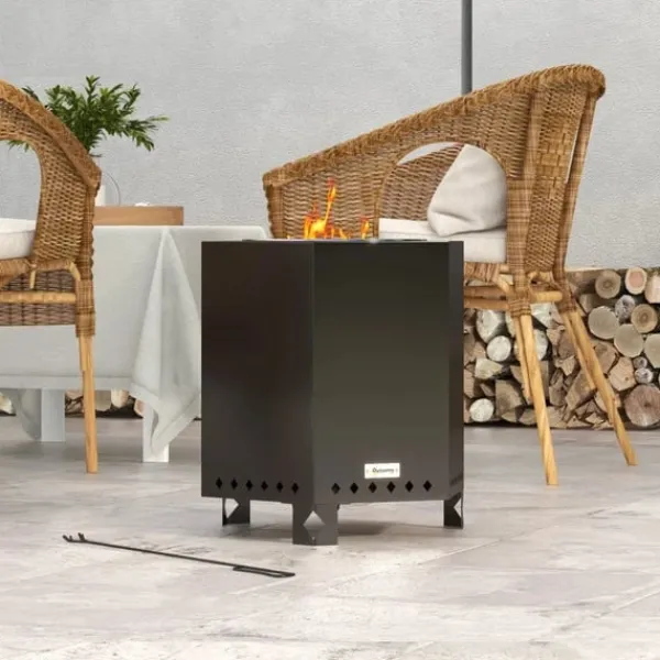 Online Rootz Fire Bowls - Inklusiv poker - Fire Barrel - Robust konstruktion - Rustfrit stål - Sort - 45L x 38,8W x 46,5H cm Pejse