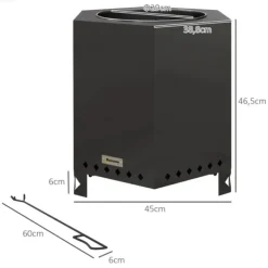 Online Rootz Fire Bowls - Inklusiv poker - Fire Barrel - Robust konstruktion - Rustfrit stål - Sort - 45L x 38,8W x 46,5H cm Pejse