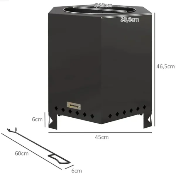 Online Rootz Fire Bowls - Inklusiv poker - Fire Barrel - Robust konstruktion - Rustfrit stål - Sort - 45L x 38,8W x 46,5H cm Pejse