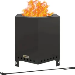 Online Rootz Fire Bowls - Inklusiv poker - Fire Barrel - Robust konstruktion - Rustfrit stål - Sort - 45L x 38,8W x 46,5H cm Pejse