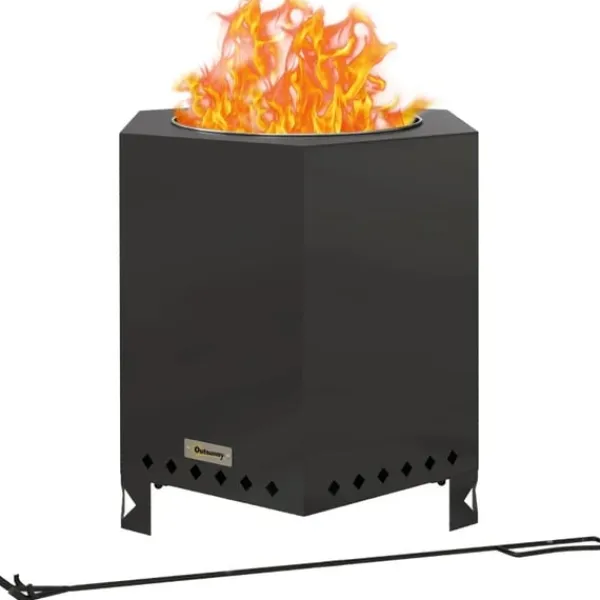 Online Rootz Fire Bowls - Inklusiv poker - Fire Barrel - Robust konstruktion - Rustfrit stål - Sort - 45L x 38,8W x 46,5H cm Pejse