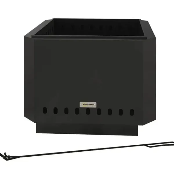 Pejse^Rootz Fire Pit - Inklusiv poker - Ildtønde - Robust konstruktion - Metal og rustfrit stål - Sort - 48L x 48W x 41H cm