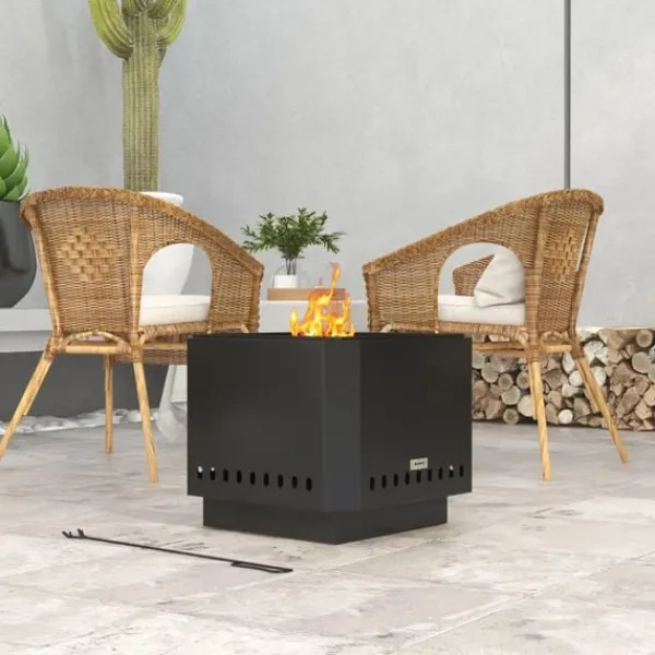 Pejse^Rootz Fire Pit - Inklusiv poker - Ildtønde - Robust konstruktion - Metal og rustfrit stål - Sort - 48L x 48W x 41H cm