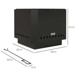Pejse^Rootz Fire Pit - Inklusiv poker - Ildtønde - Robust konstruktion - Metal og rustfrit stål - Sort - 48L x 48W x 41H cm
