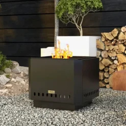Pejse^Rootz Fire Pit - Inklusiv poker - Ildtønde - Robust konstruktion - Metal og rustfrit stål - Sort - 48L x 48W x 41H cm