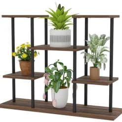 Best Rootz Flower Stand med 4 niveauer - 4 -trins plantestativ - Blomsterpotteholder - Stabil og elegant - 80 cm x 24 cm x 61,5 cm Plantestativer