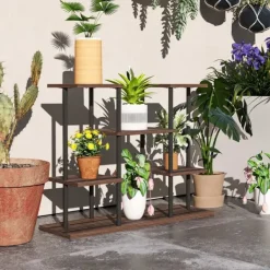 Best Rootz Flower Stand med 4 niveauer - 4 -trins plantestativ - Blomsterpotteholder - Stabil og elegant - 80 cm x 24 cm x 61,5 cm Plantestativer